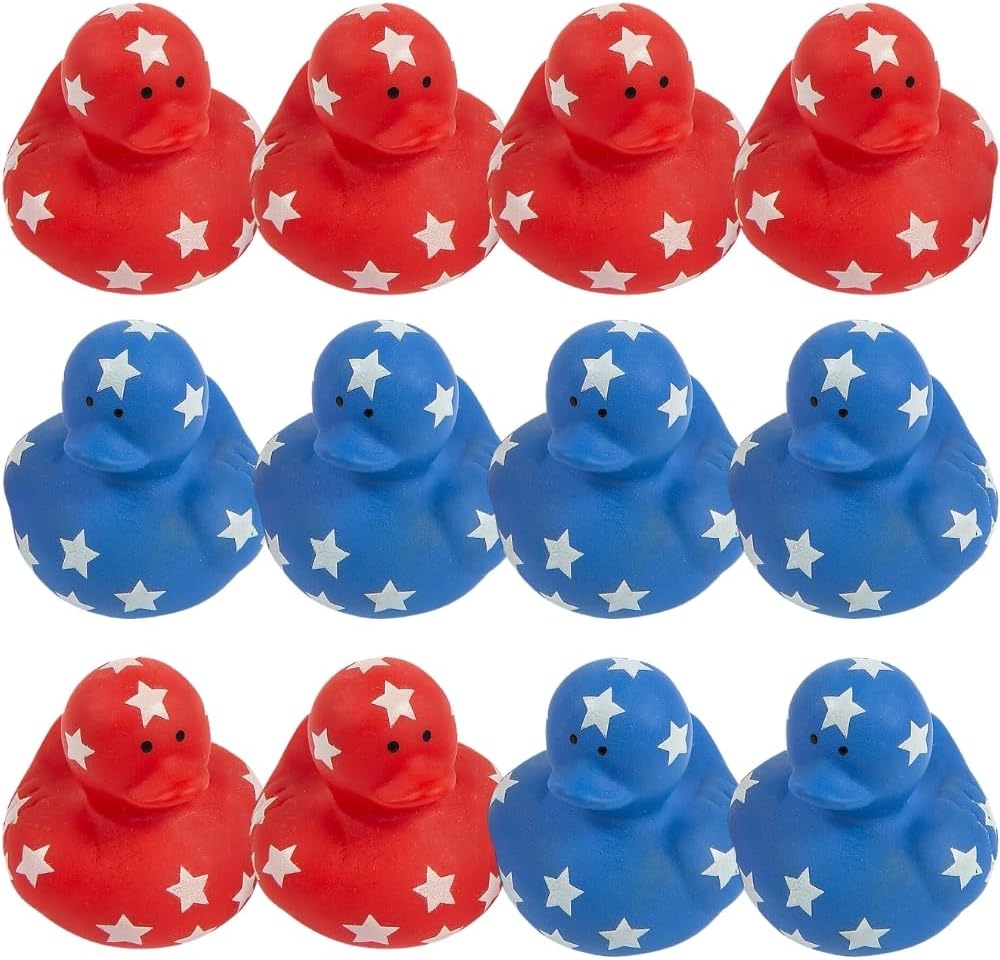 Patriotic Red, White and Blue Rubber Duckies for 4th of July - Bulk Set of 24 Ducks - Party Favors, Parades, Birthdays and Treasure Chest Supplies