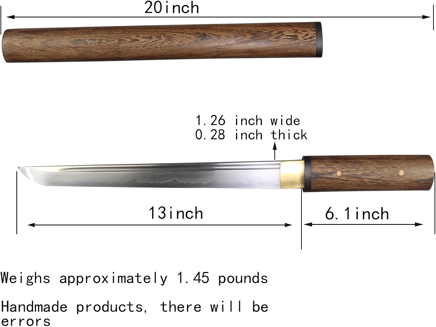 Japanese Tanto Handmade Damascus Steel Clay Tempered Sharp Short Katana Sword 20 Inch - Image 3