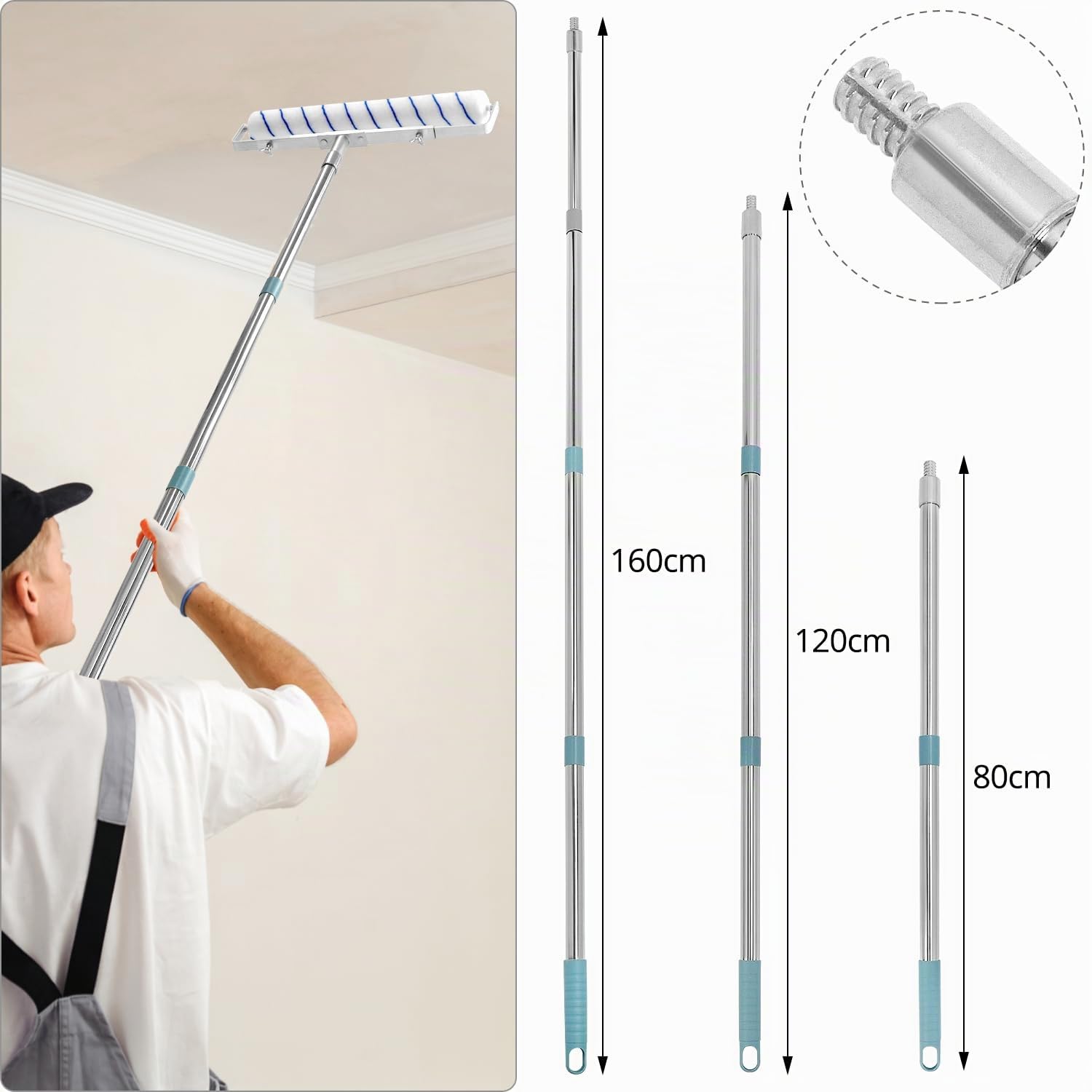 QWORK® Kit de Rodillos de Pintura de 45 cm - Incluye 6 Rodillos + Marco Ajustable + Varilla Extraíble hasta 160 cm + Bandeja de Pintura Grande - Kit Completo de Pintura para Paredes y Techos