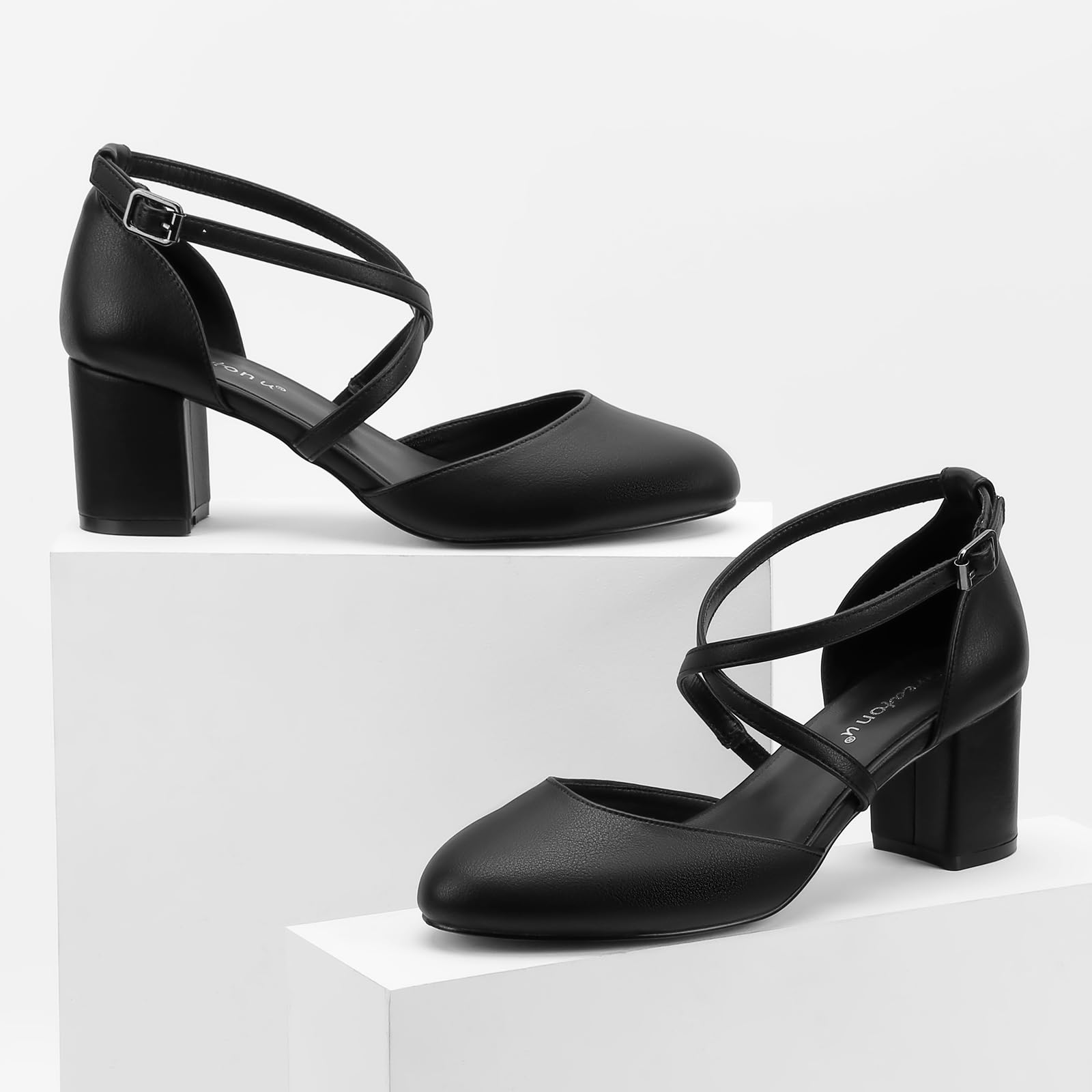 Greatonu Scarpe col Tacco Donna Eleganti Decollete a Cinturini Incrociati Punta Chiusa Sandali con Tacco da Sposa Decolte Tacco Medio Largo