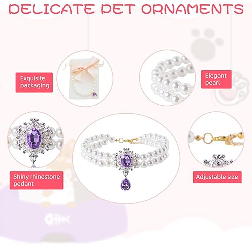 Miniatura 4 de Collar de perlas de 2 filas para gatos, collar de perlas para perros, collares de diamantes de imitación para perros pequeños, accesorios de collar