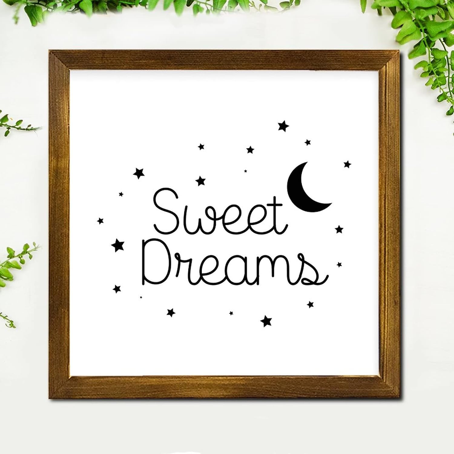 Sweet Dreams Framed Wood Sign Family Phrase Wood Sign Plaque Classic Wood Decor Farmhouse Wall Hanging Plaque for Home Bedroom Living Room Bathroom Housewarming Gift 12x12 Inch