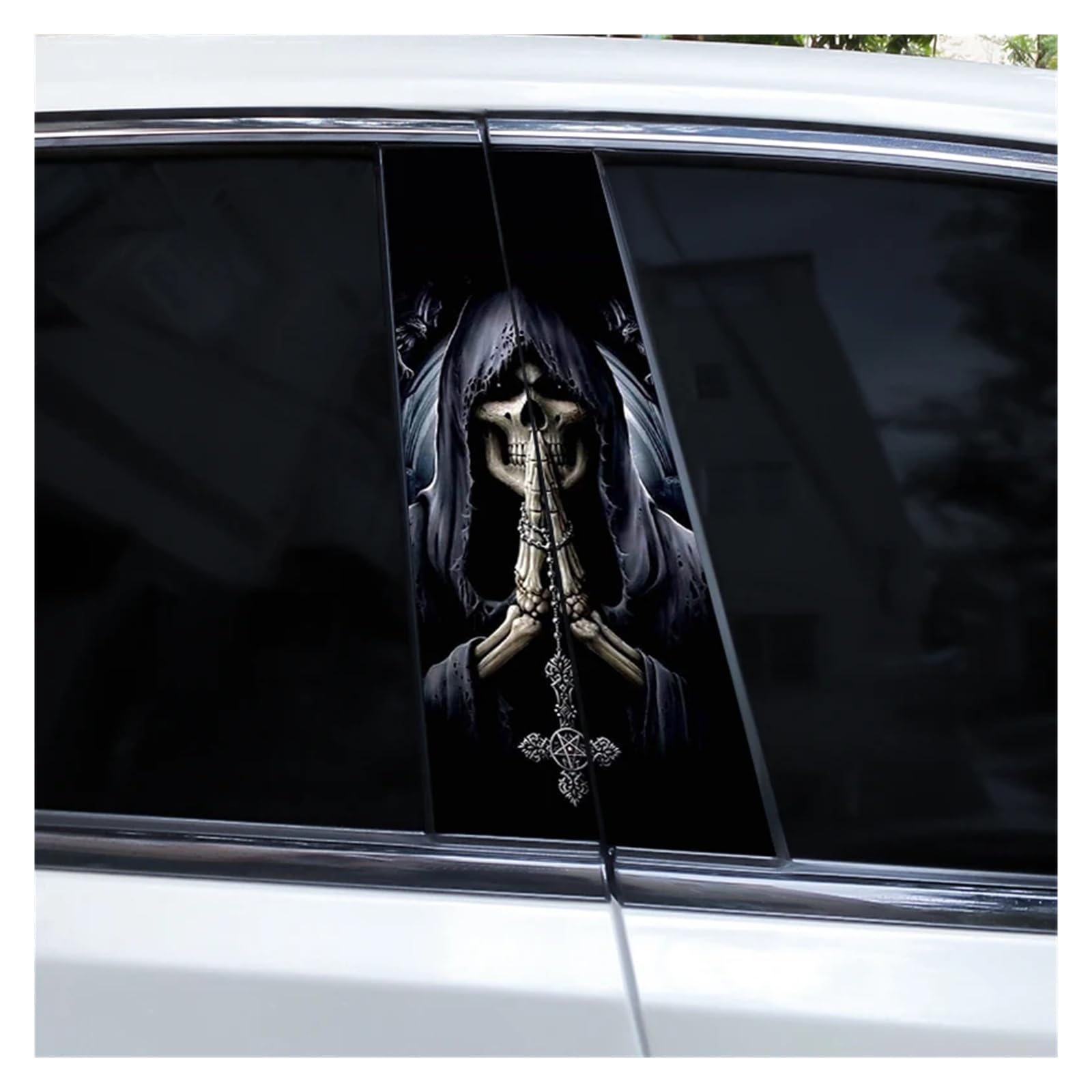 Car Side Decals 2pcs Gothic Couple Skull Grim Reaper Car Doorpost Sticker DIY B-Pillar Waterproof Vinyl Center Column Decal(Style J)