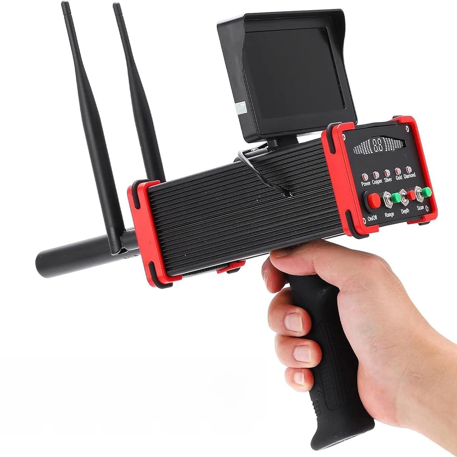 Professional Underground Metal Detector, 16M Deep & 100M Range, for Gold Silver Copper Detection, Outdoor Treasure Hunting，Red
