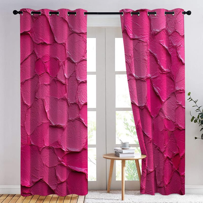 Rideau Occultant Rose Vif, Rideau Isolant Thermique pour Salon Chambre, Rideaux Motif Art Moderne, Rideau Opaque à Oeillets, Lot de 2 Rideaux et Draperies Intérieurs 140x240 cm (LxH)