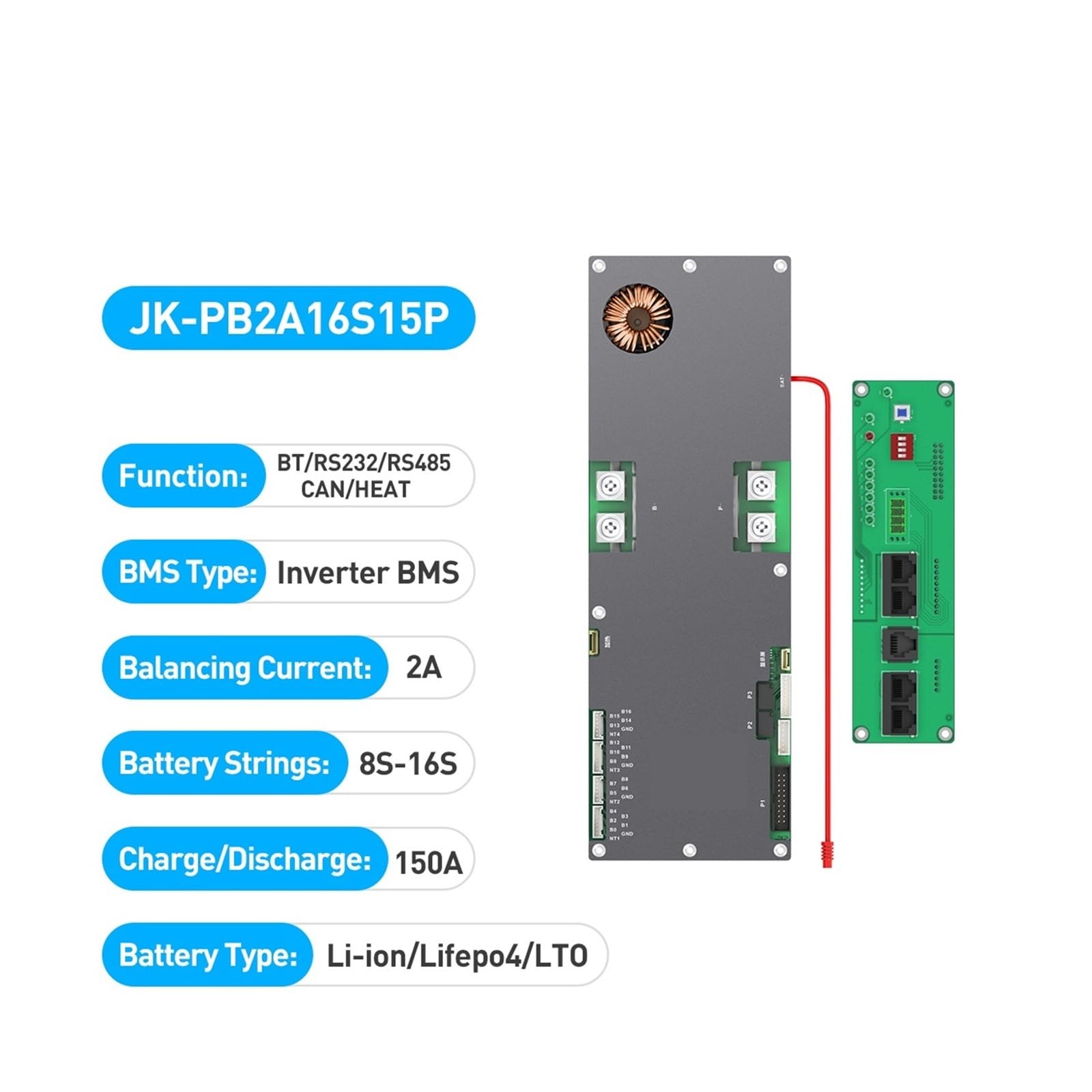KACOME BMS LiFePo4 Lithium-ion LTO Batteries 8S-24S BMS 24V 48V 100A-200A Home Energy Inverter BMS Active Balancer 1A 2A(JK-PB2A16S15P)