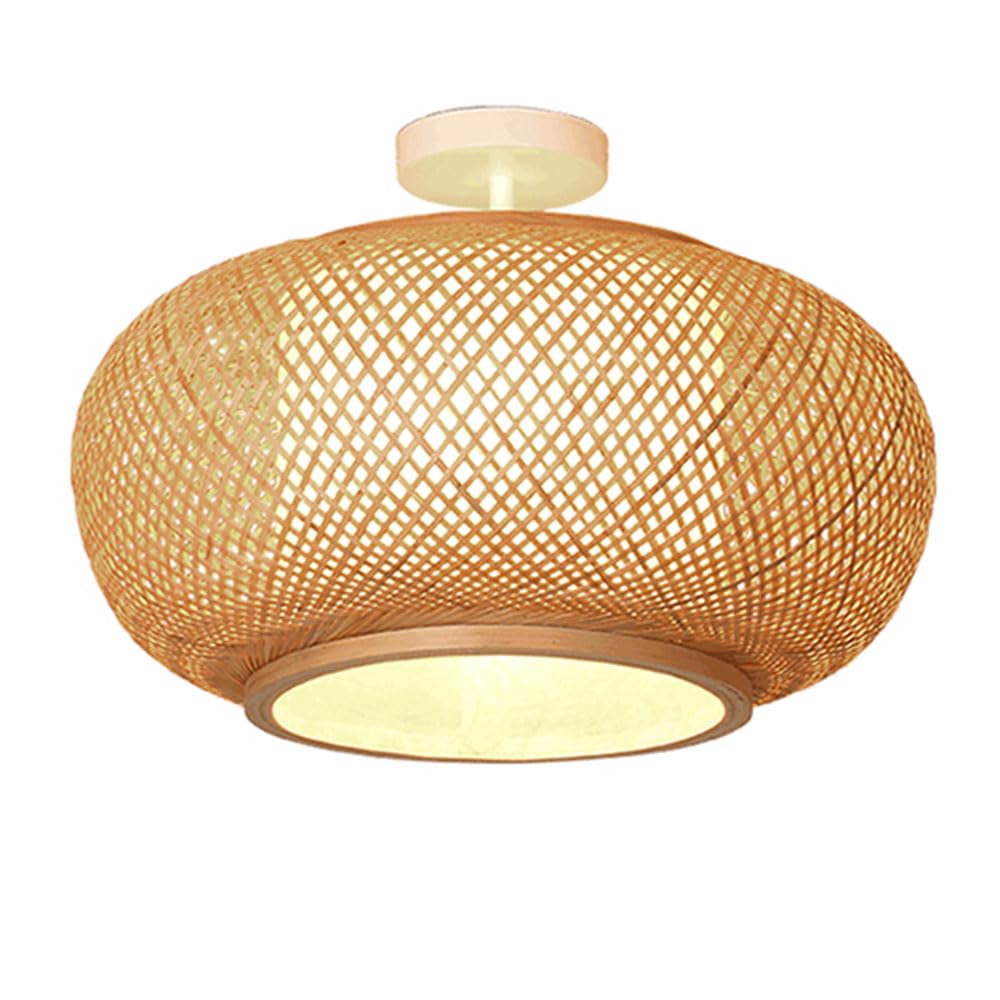 OZBMA Natural Pendant Lights Hollow Bamboo Chandelier with Woven Wicker Shade Aisle Spot Ceiling, 60cm Semi Ceiling Lamp Flush Mount for Living Bedroom Kitchen Restaurant (size_name 60cm)