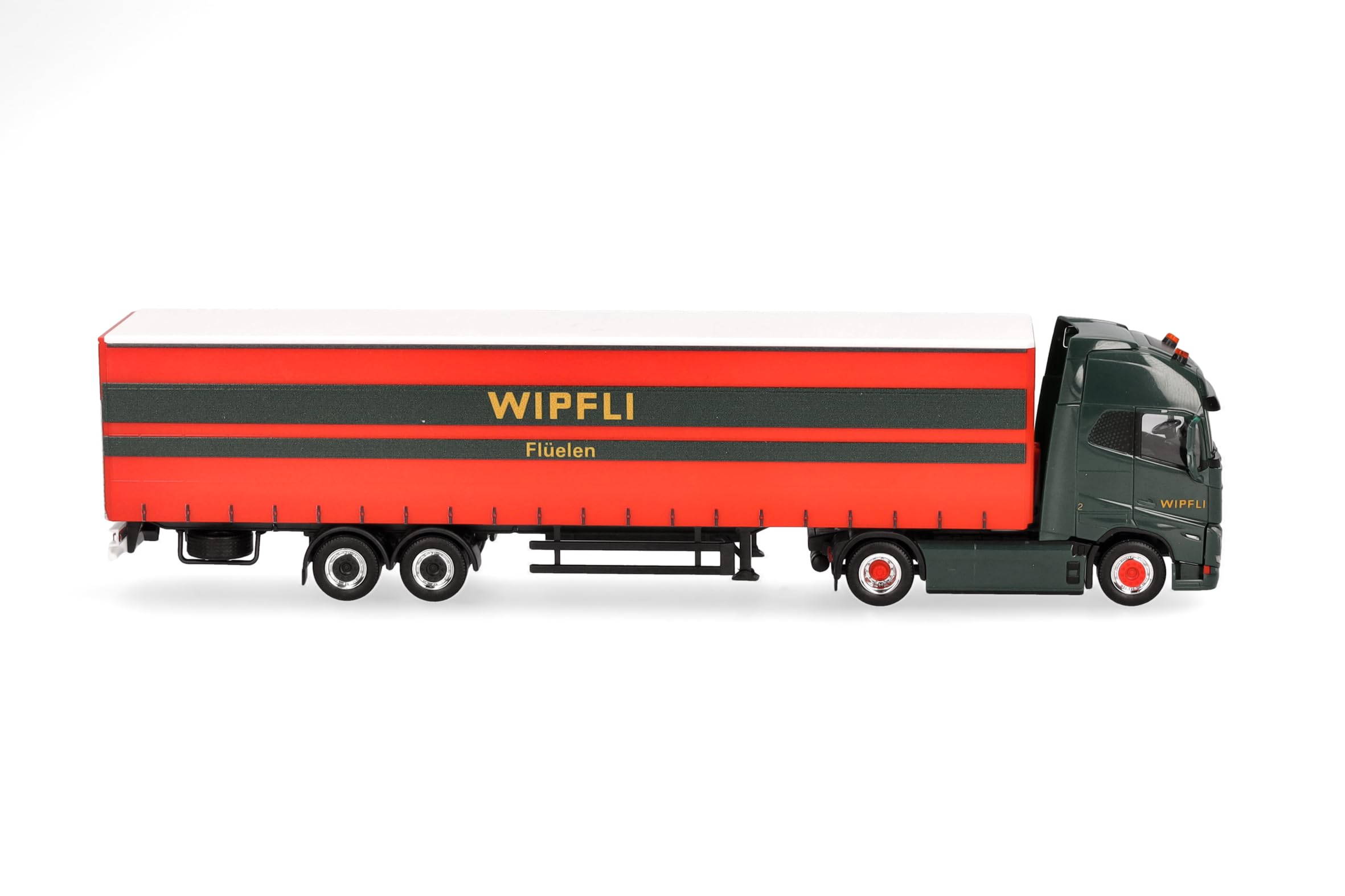 Herpa Model ciężarówki Volvo FH GL XL Electric naczepa plandeka "Wipfli" (Szwajcaria), miniatura w skali 1:87, kolekcjonerski, Made in Germany, plastik