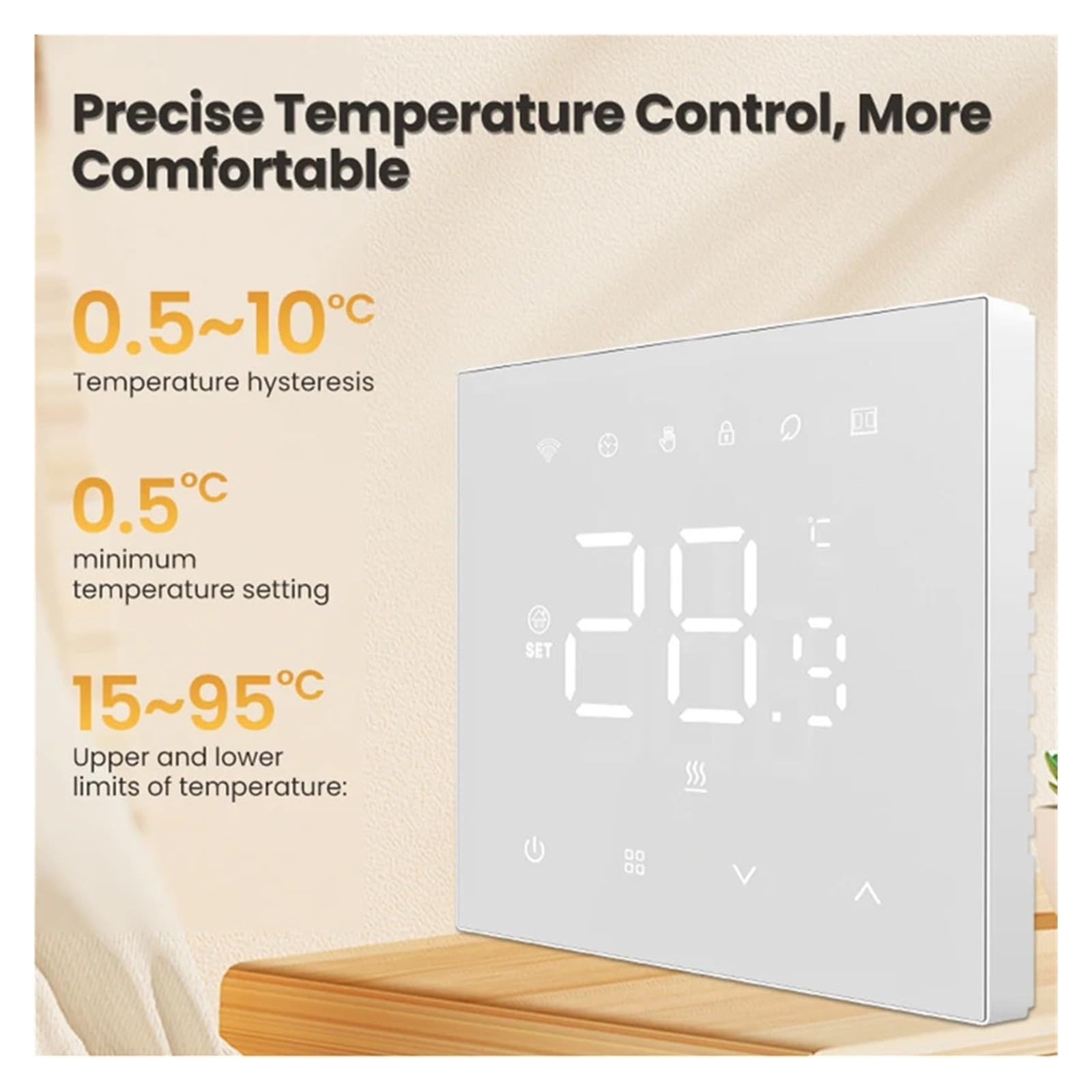 Termostat, Inteligentny Termostat Do Ogrzewania Podłogowego, Elektrycznego Systemu Grzewczego, Kotła, Panelu Akrylowego, Montowanego Na Ścianie, Regulatora Temperatury(Black,Heating)
