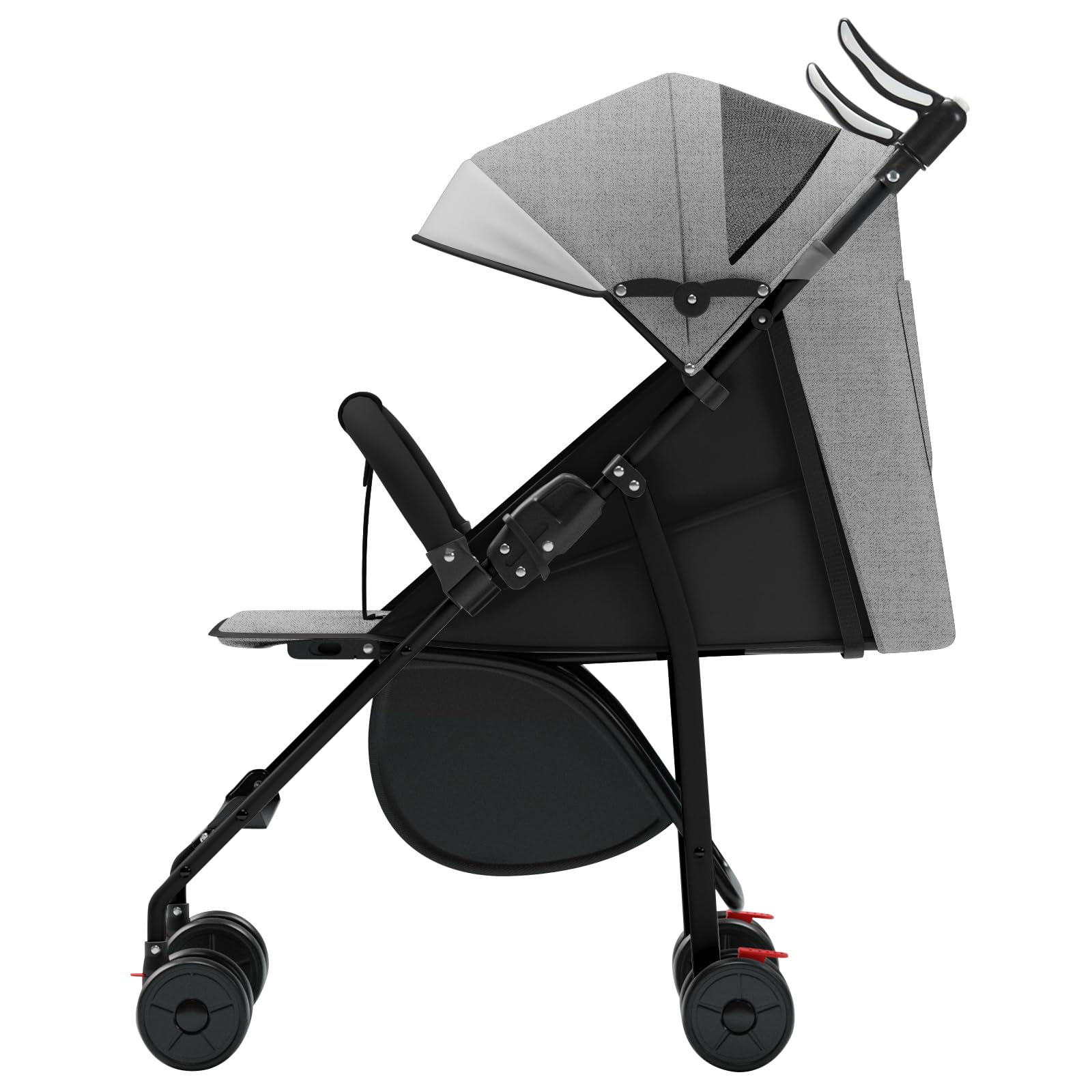Ingenious, passeggino a canna compatto, reclinabile, regolabile, 4 ruote, con zanzariera e cuscini in cotone/grigio