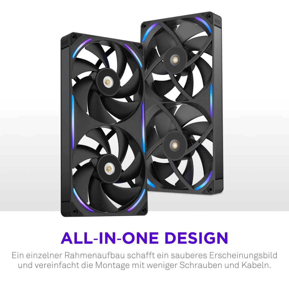 NZXT F280X - 280mm single-frame PWM RGB Performance-Lüfter - Schwarz | 280mm single-frame Einheit mit zwei 140mm RGB-Lüftern. Max. Airflow und statischer Druck, CAM-synchrone Beleuchtung.