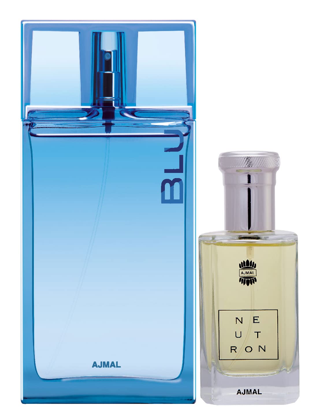 Ajmal Blu EDP Aquatic Woody Perfume 90ml for Men and Neutron EDP Citrus Fruity Perfume 100ml for Men FREE
