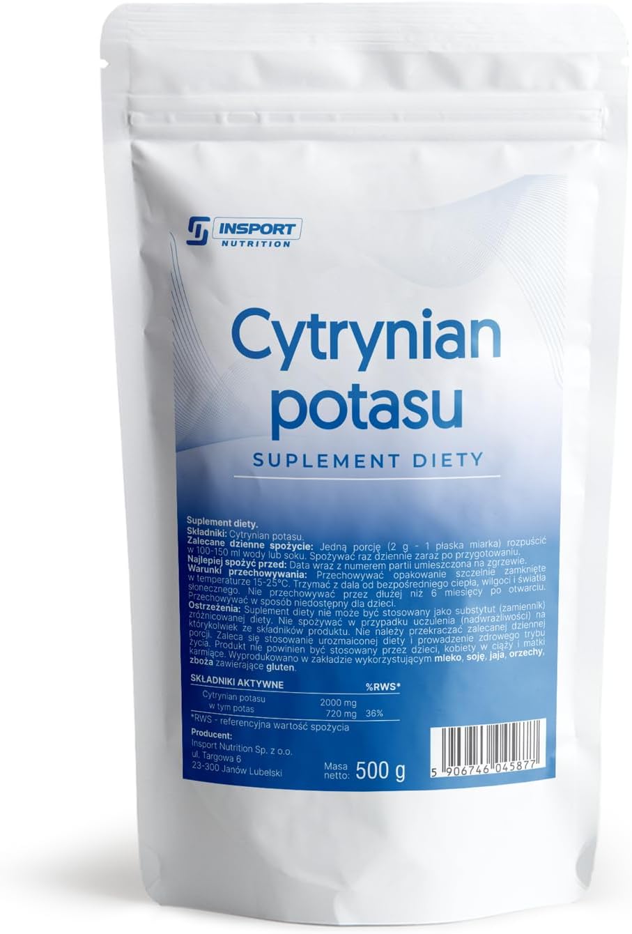 Potassium Citrate - 500 g Powder - No Additives - 720 mg Pure Potassium per Daily Serving - Leak-proof Packaging with Zip - Doypack - INSPORT Nutrition