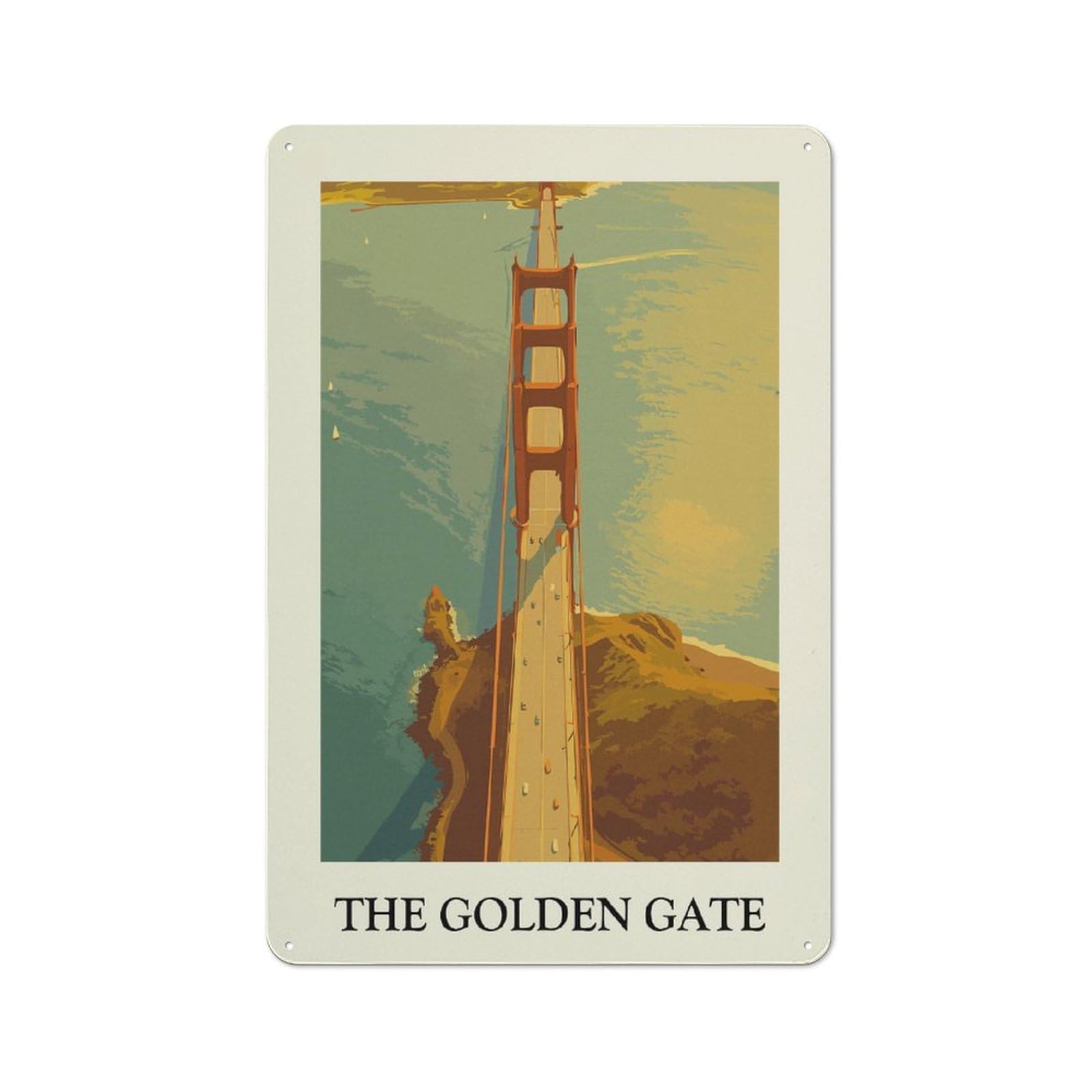 Junmoney Style-1 Golden Gate Bridge Vintage Travel Vintage Metal Wall Sign 30X20cm For Kitchen Or Home Bar, For Garage, Workshop And Man Cave Decoration