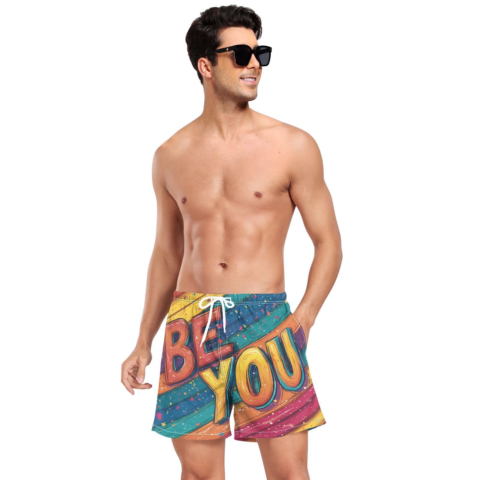 Yuiboo A Pride Month Men Swim Trunks Mens 2 in 1 Running Shorts with Compression Liner and Pockets Swimming Board Shorts Quick Dry Elastic Multi