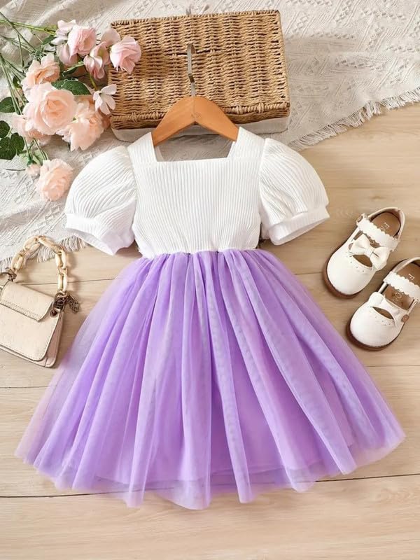 Image of Niren Enterprise 1019 Floral Embroidery net and Modal Short Sleeve Baby Girl Frock
