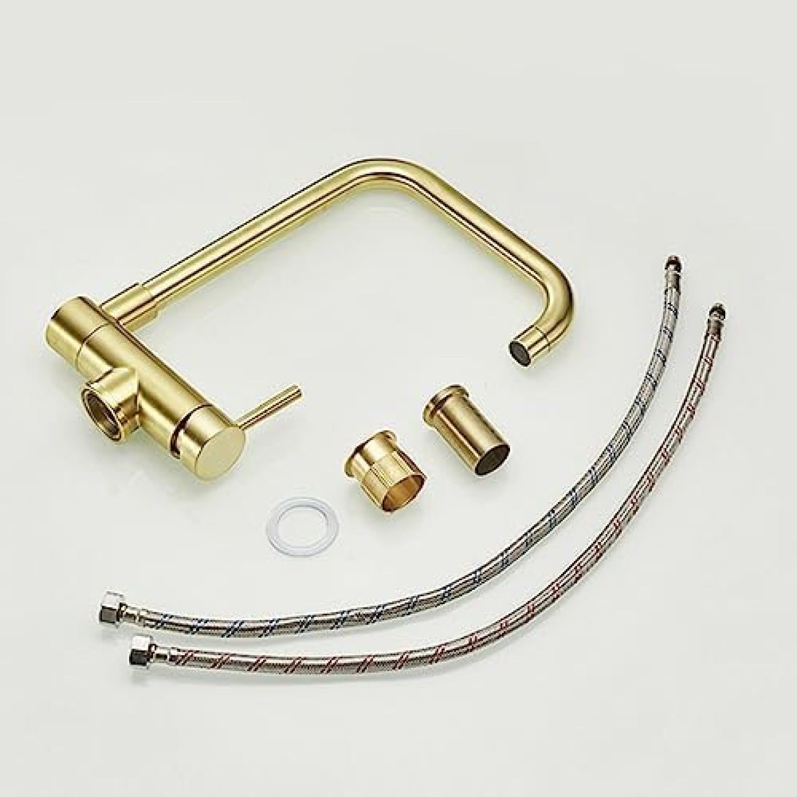 Grifo Cocina Abatible Para Ventana Interior - Acero Inoxidable Dorado Cepillado - Rotación 360° Y Plegable 90°