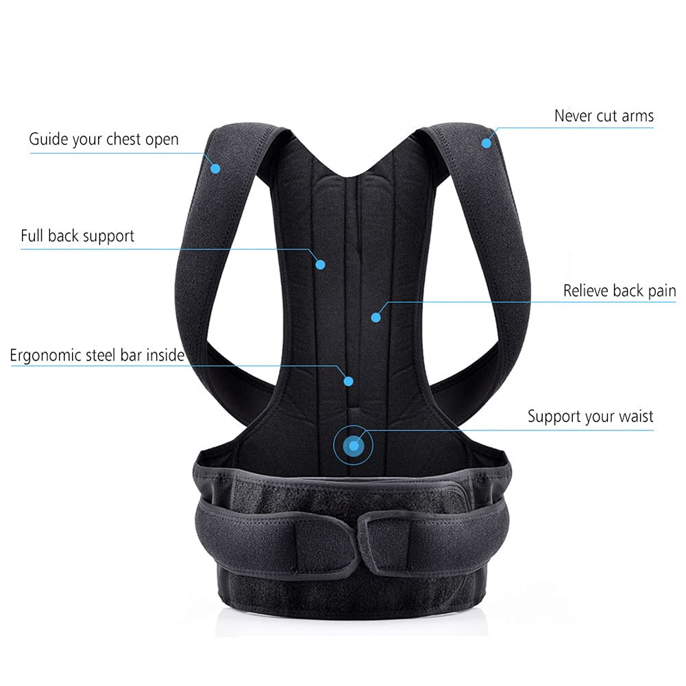 Corrector de postura de espalda Corrección de postura de hombro Lumbar para mujeres hombres El soporte de postura ajustable mejora la postura, evita la flacidez alivia el dolor, L