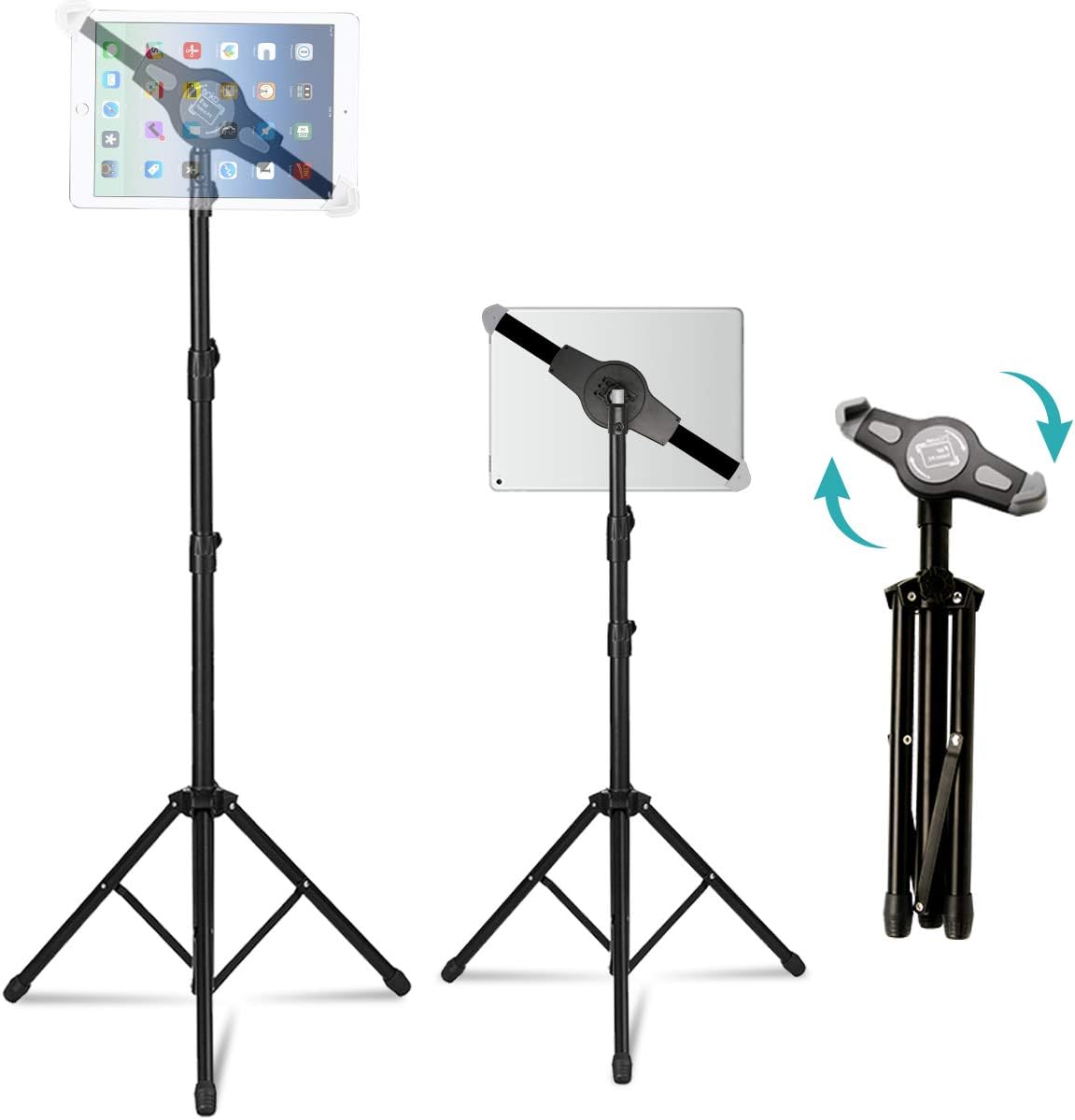 Foldable Floor Tablet Tripod Stand Mount, ANKO iPad and Tablet Floor Height Adjustable 360 Rotating Stand for iPad Mini, iPad Air, iPad 1,2,3,4, Samsung Galaxy and All 7" to 12" Tablets(BLACK)