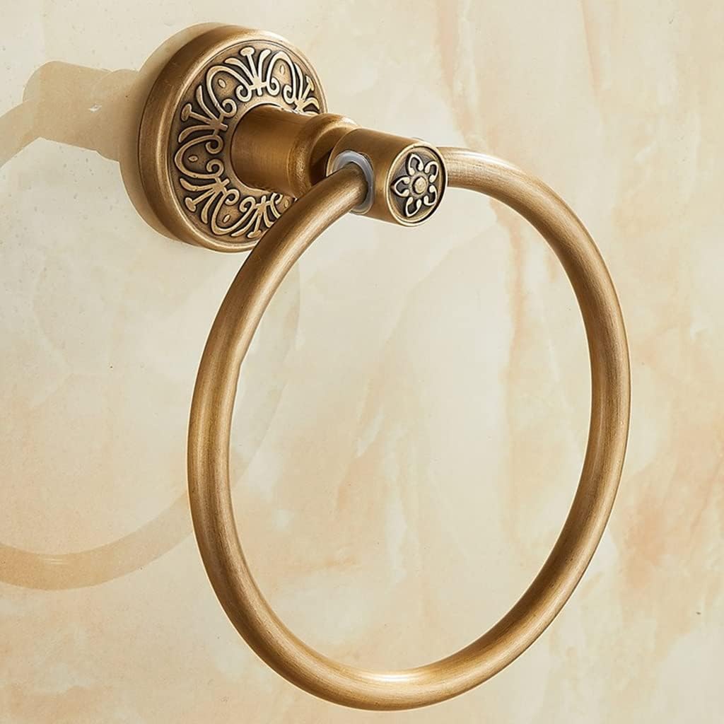LSLYTQ Solid Aluminium Wall-Mounted Round Antique Brass Color Towel Ring, New Bathroom Towel Holder, Towel Rack for Bathroom Accessories