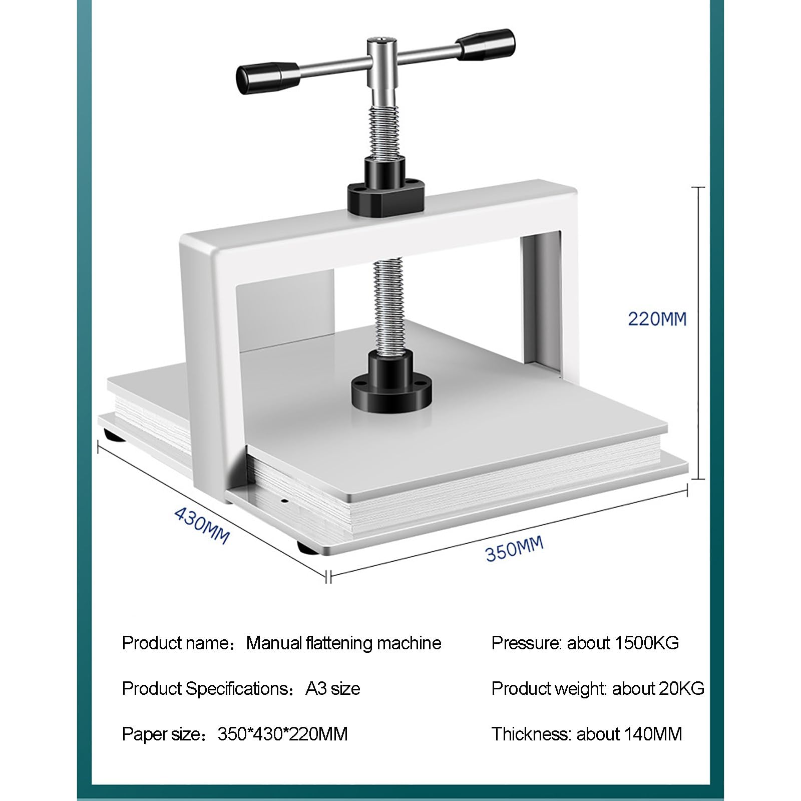 Macchina manuale per carta per documenti A4 A3, libri, appunti, appiattimento, fatture e francobolli, strumento resistente per rilegatura, per uso domestico e ufficio
