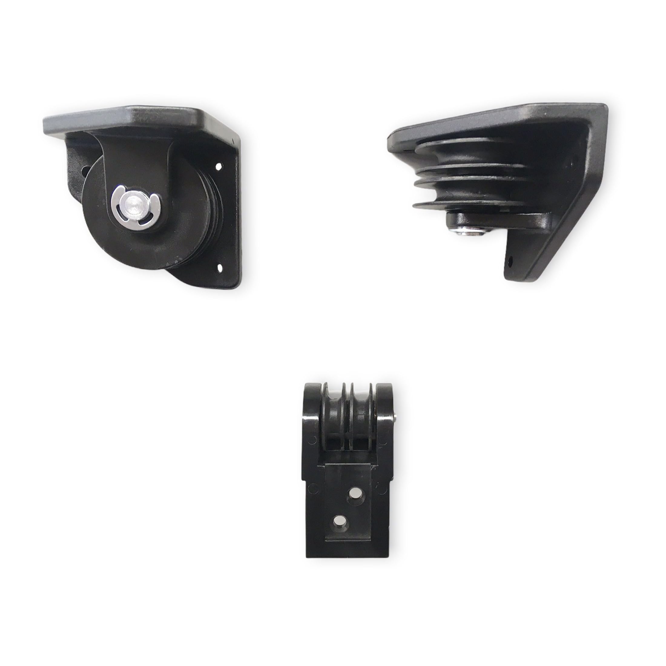 Teletoldo Kit de Poleas para Pérgola Corredera Color Negro| 3 Poleas (2 Centrales + 1 Lateral) | Nylon Silencioso + Pasador Metálico | para Cuerda Ø5-6 mm | hasta 7x7 m