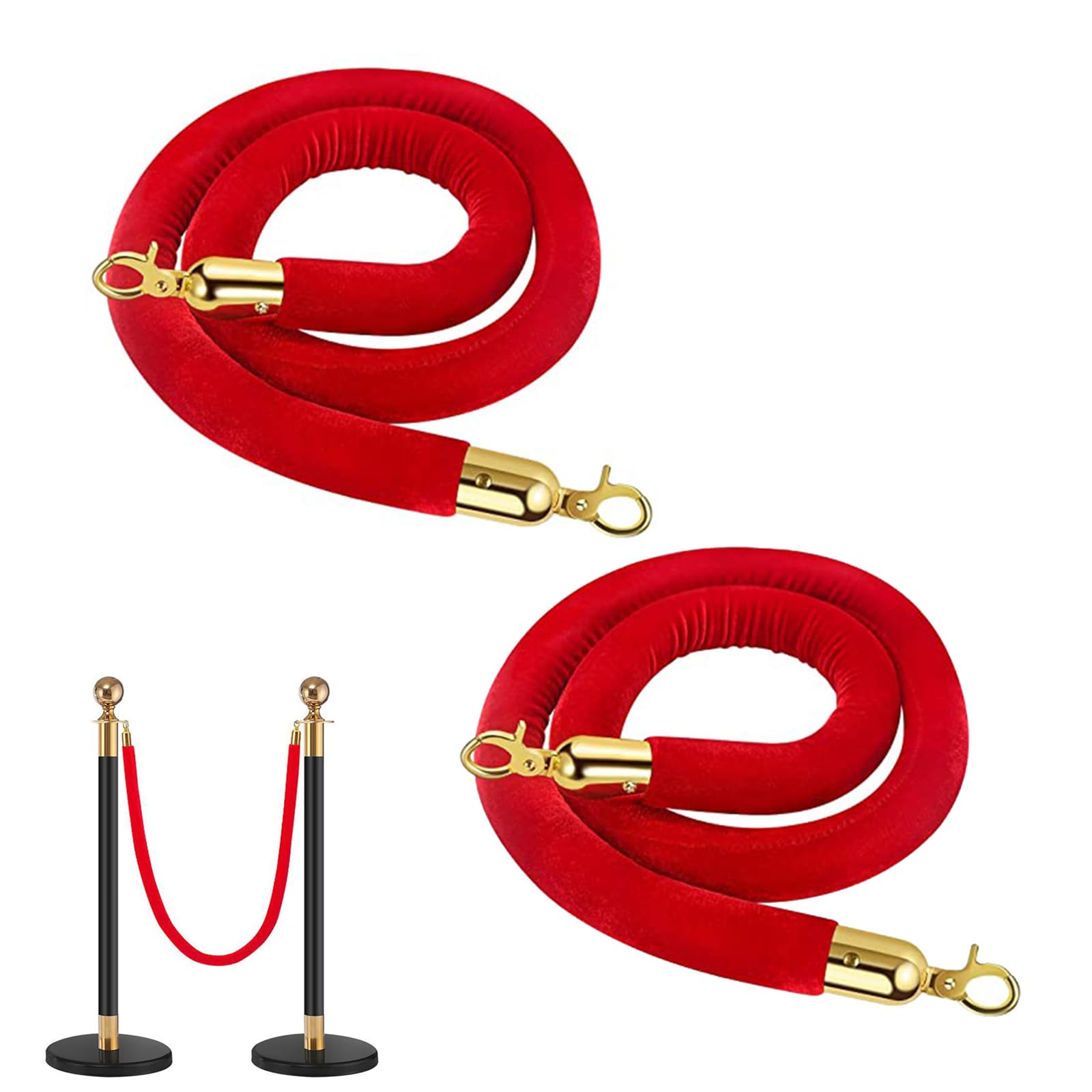2 pièces Velours Corde de Barrières Barrier Ropes Barrière Corde Rouge Corde Barrière de Contrôle de Foule Séparation Épaisse de File d’Attente 150cm