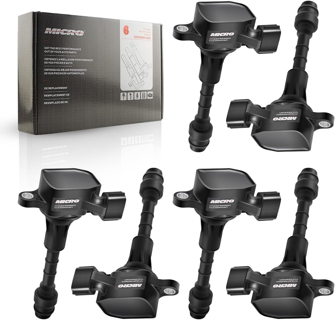 Micro Set of 6 Ignition Coils Pack Compatible with 2003-2009 Infiniti FX35 G35 G35X M35 M35X Nissan 350Z V6 3.5L Replacement for UF401 C1439 22448-AL61C
