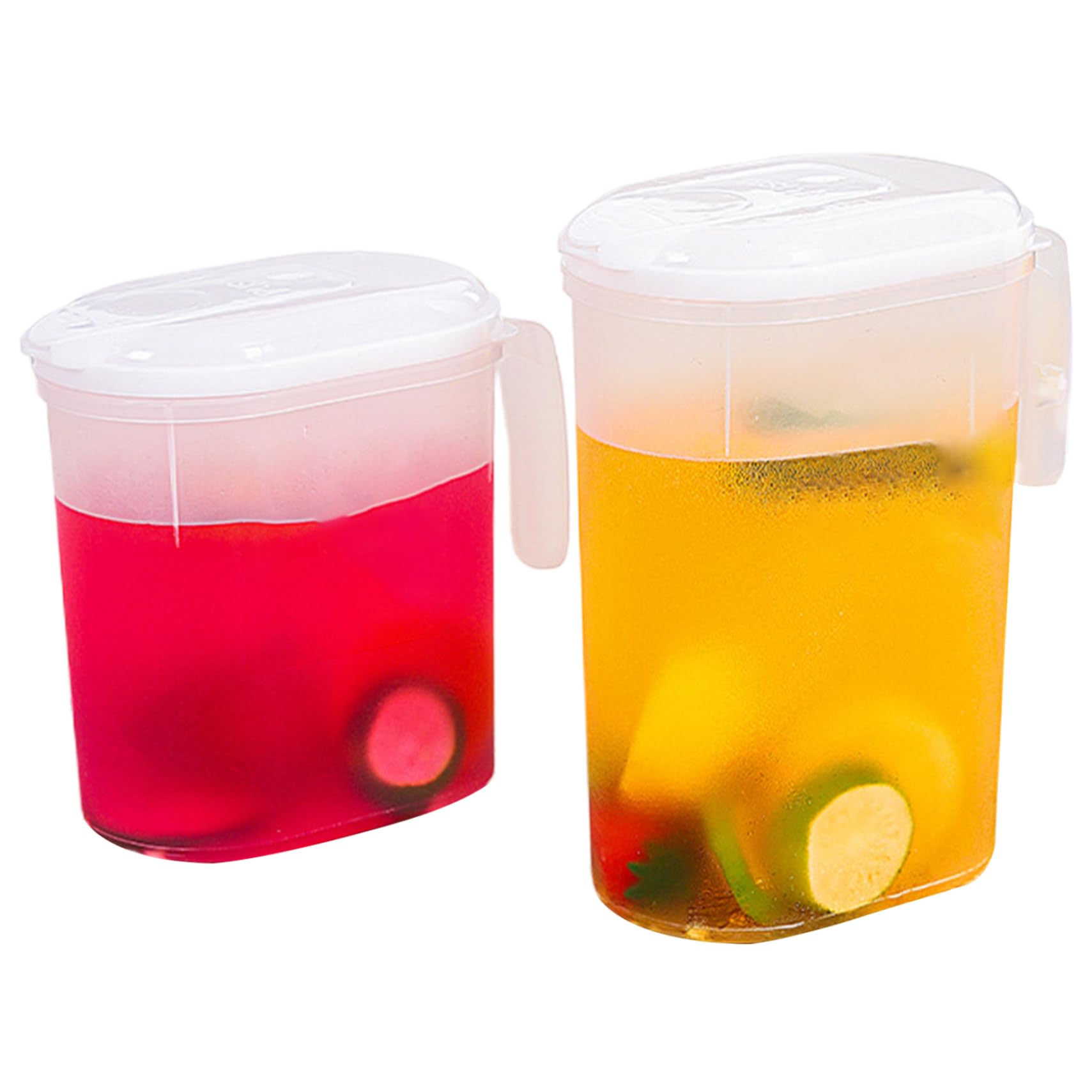 NASSMOSSE Fridge Water Jug 2Pcs Plastic Jug with Filter Lid 1.5L ＆ 2L Pitcher Transparent Fridge Door Heat Resistant Juice Leakproof Carafe for Milk Iced Tea