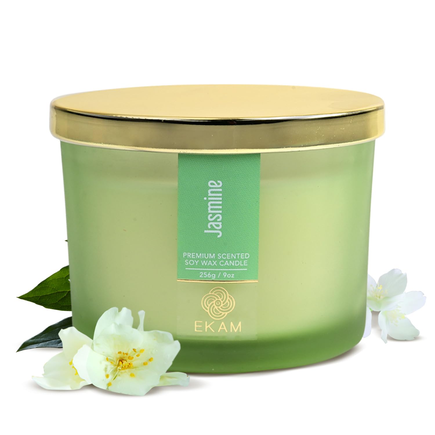 EKAM 3 Wick Soy Wax Scented Candle | Jasmine Fragrance | 35 Hr Burn | Long Lasting Premium Jar Candle for Home Decor, Relaxation & Gifting