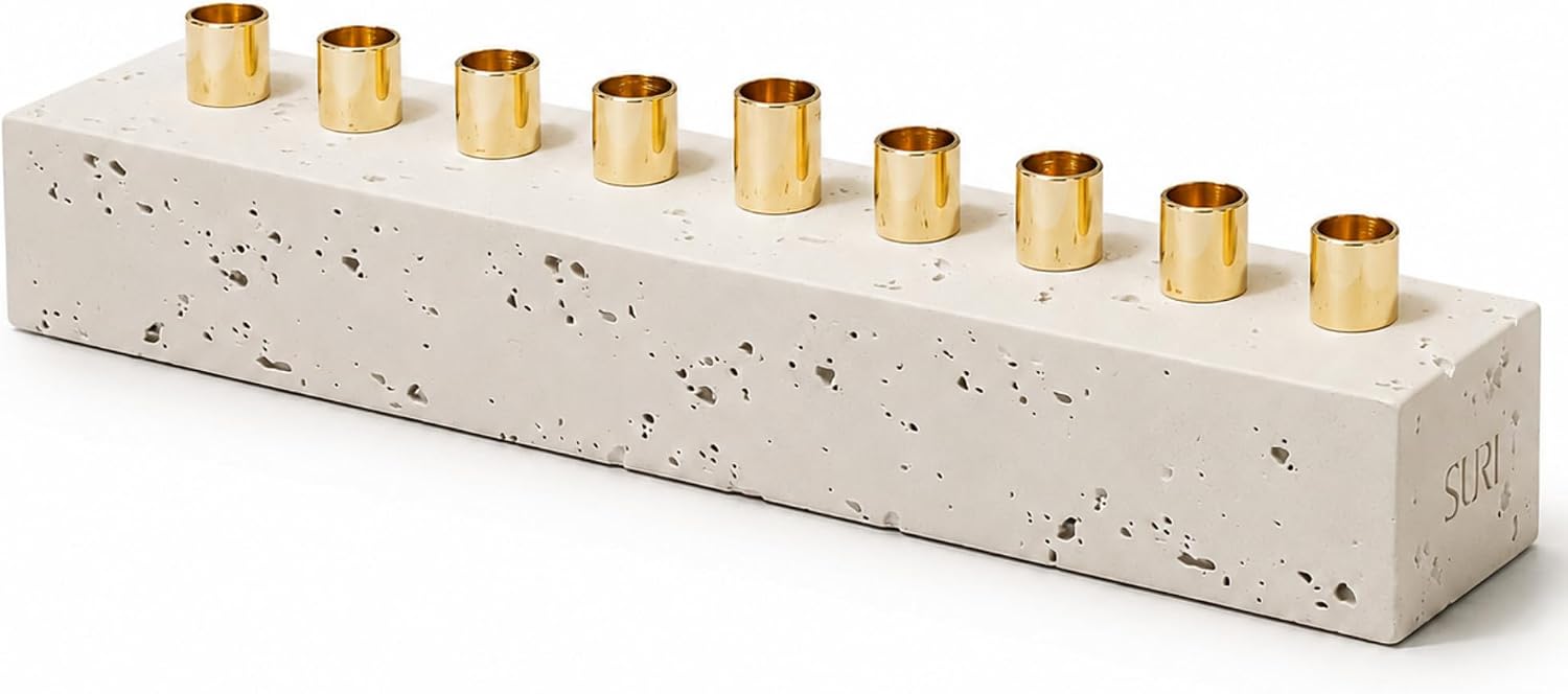 SURI Treventin Menorah - Natural Stone Modern Hanukkah Menorah