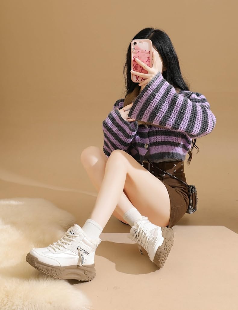 CROSSBABY Women's Winter Plus Velvet New Versatile Warm High Top Boots Winter Shoes