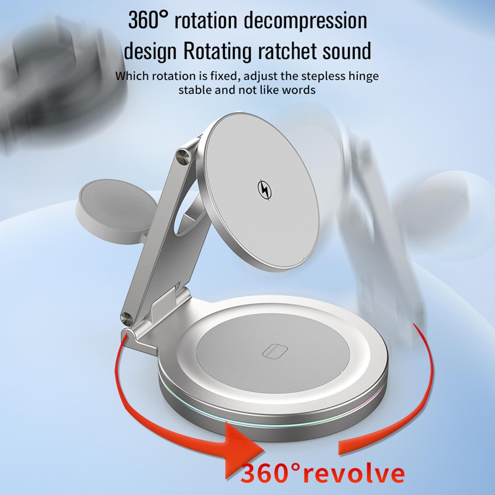 Estación De Recarga Inalámbrica Carga Rápida Magnética | Soporte Carga Inalámbrica 360° Soporte Plegable Portátil para Móvil, Consola, Hogar, Viaje, Bolso, Escritorio, Mesita De