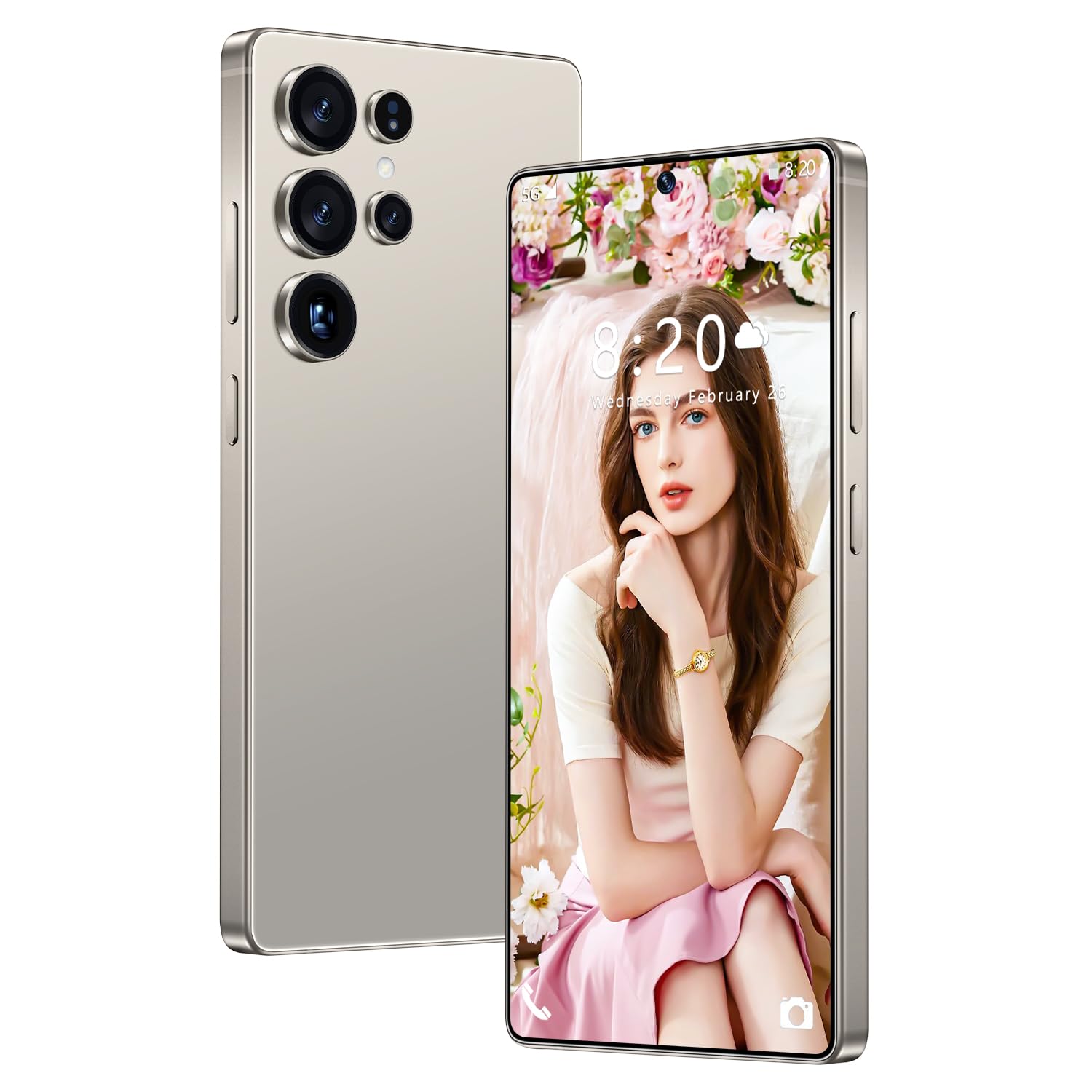 ULUCAN Reise-Smartphone für S26 Ultra mit integriertem Stift, entsperrte Mobiltelefone für Kinder, Jugendliche und Senioren, 16 GB/1 TB, 7,3-Zoll-HD, 8000 mAh, Dual-SIM-Karte, GPS,Grey-1TB