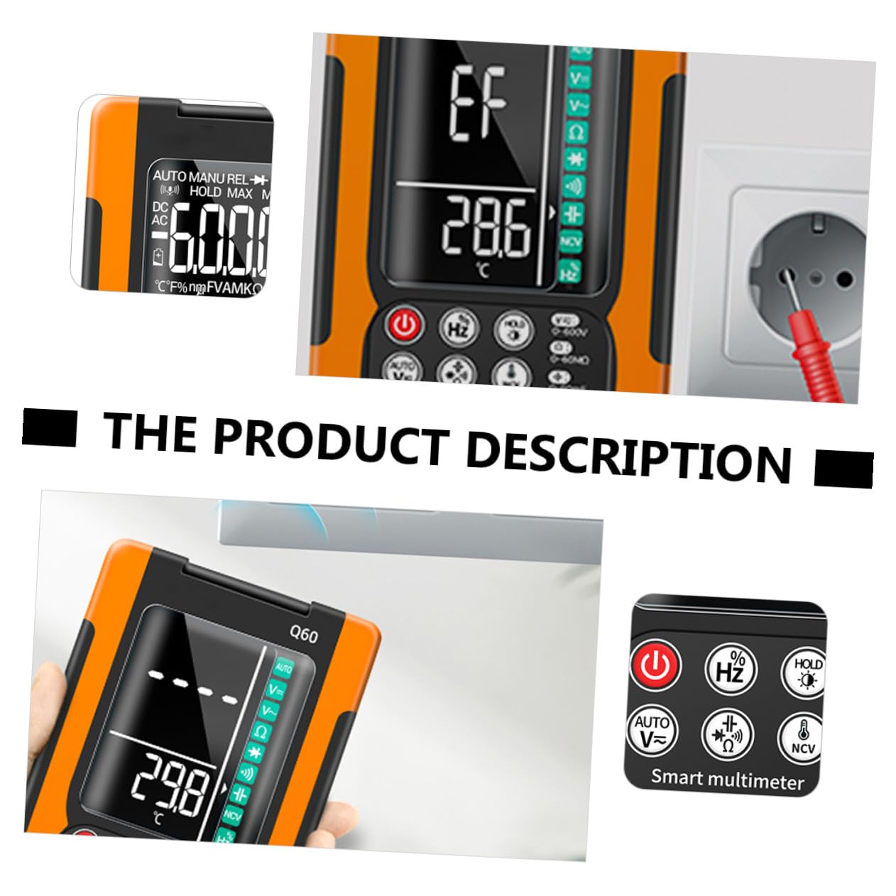 Amosfun Q60 Digital Multimeter Auto Ranging True Electrical Tester with Ncv, Diode Check, Backlight, Data Hold, Continuity Buzzer, Flashlight for Home and DIY Use