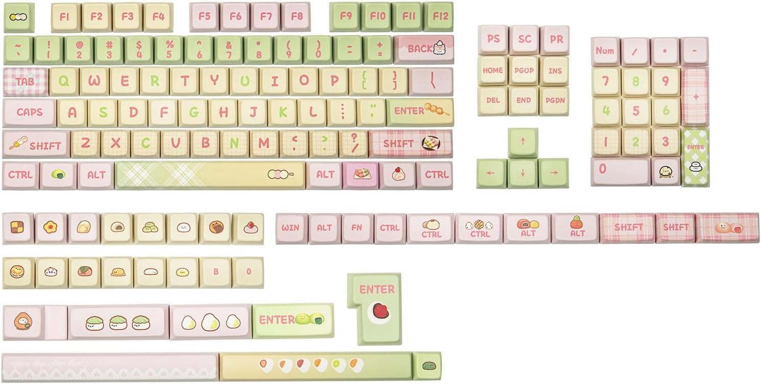 KiiBOOM x Ydmochi Sweet Dango Dream Keycap Set, 142 Keys MDA Profile PBT Keycaps for Mechanical Keyboard, Compatible with ANSI/ISO, 60%, 65%, 75%, TKL, Full-Sized Layout