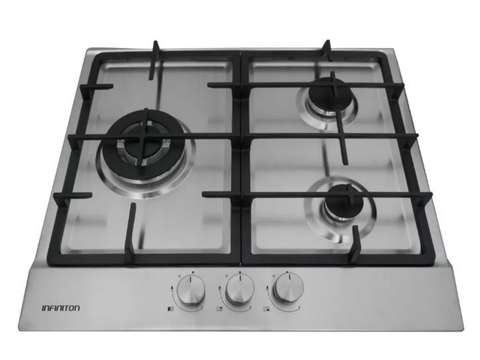 PLACA DE GAS GAS-320WB INFINITON (Ancho 60cm, 3 Fuegos, INOX, Triple corona, Encendido electronico, Limpieza facil, Seguridad termopar)