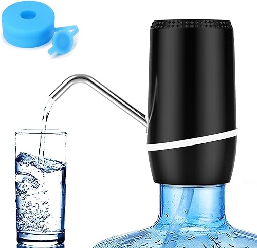 2-5 Gallon Portable Water Dispenser, Water Bottle Pump Rechargeable for 5 Gallon with Silicone Cap, Automatic Drinking Water Jug Dispenser (Black)