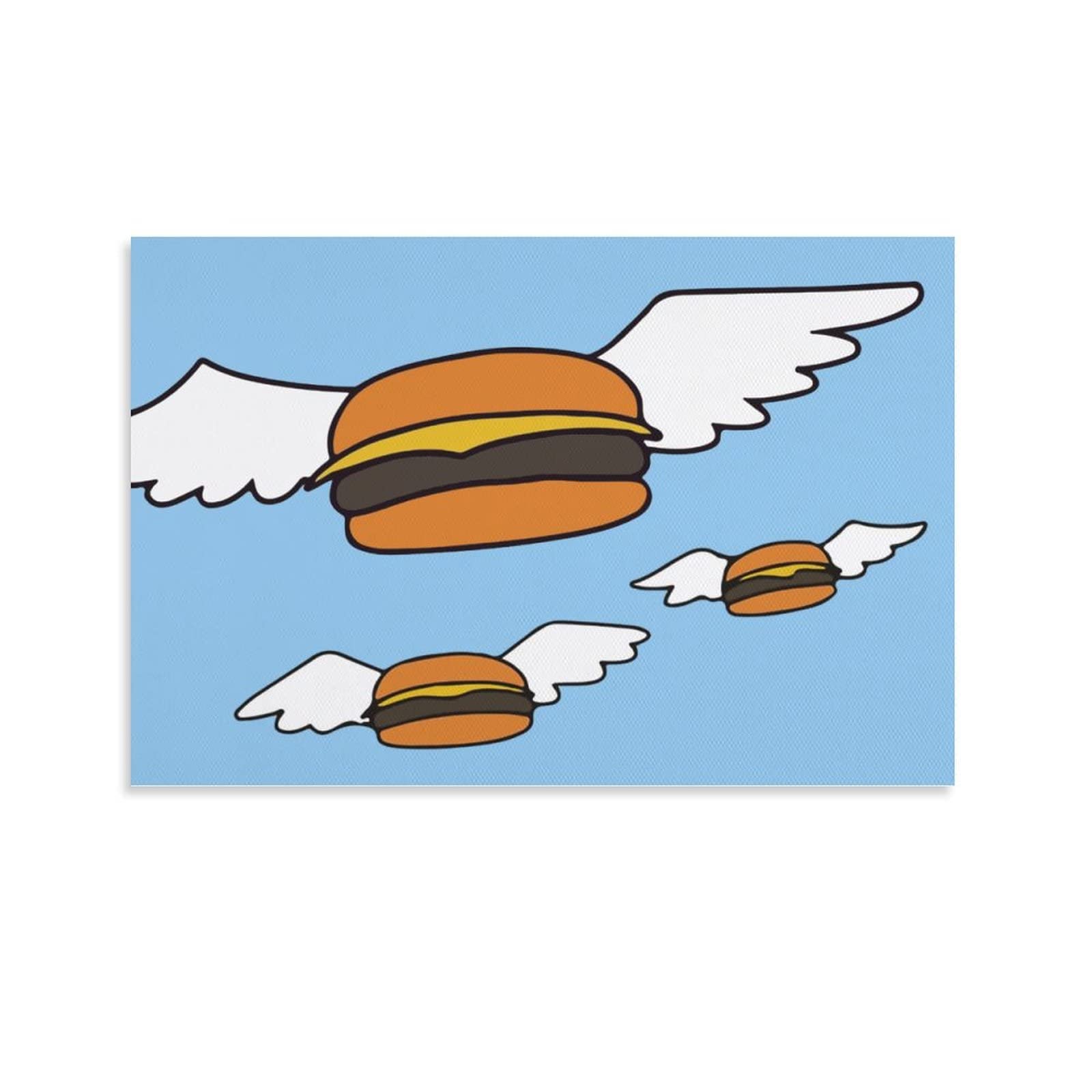 Modern Cute Art Posters Bob's Flying Burgers Fun Gourmet Kitchen Decor Restaurant Decor Canvas Wall Art Prints for Wall Decor Room Decor Bedroom Decor Gifts Posters 16x24inch(40x60cm) Unframe-style