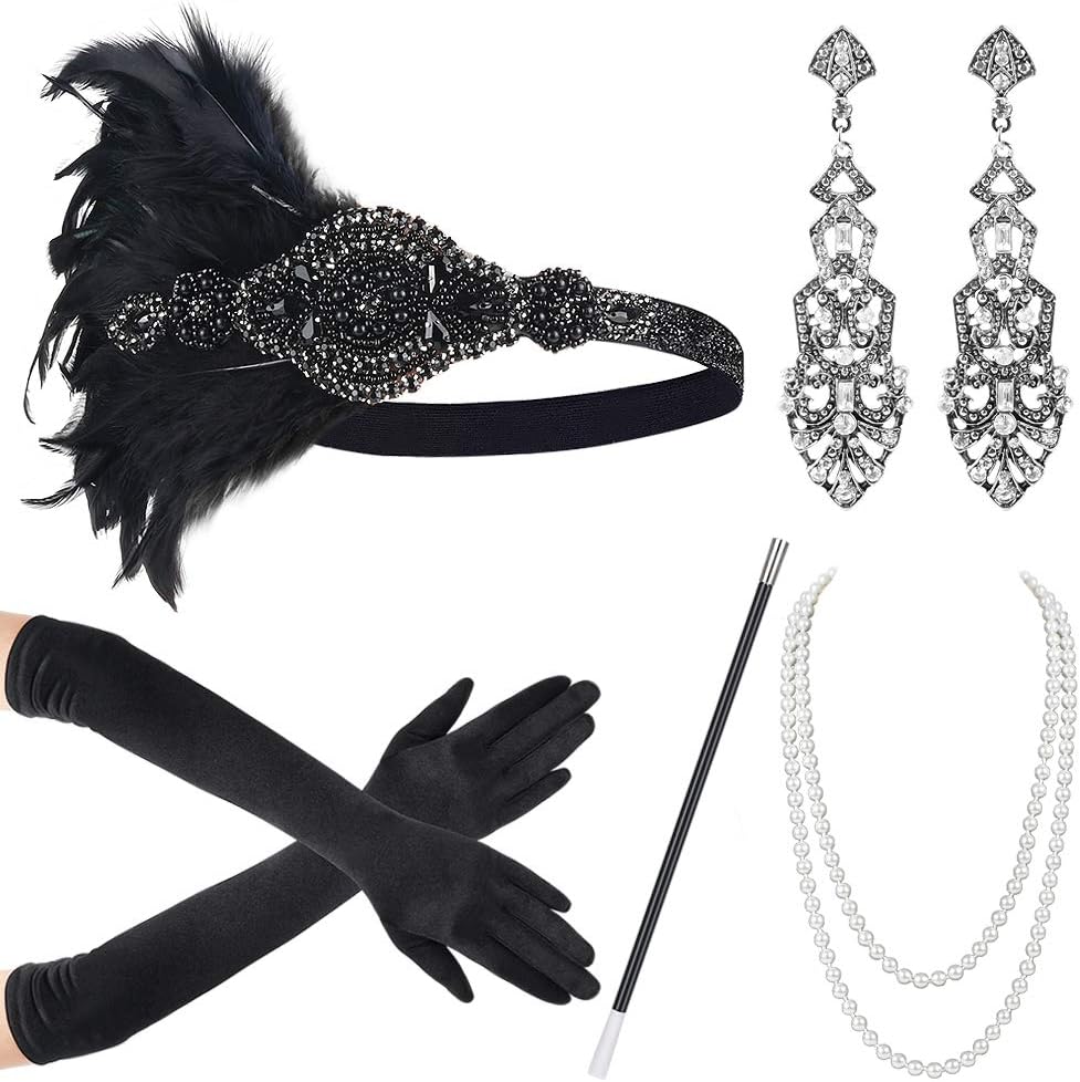 1920s Gatsby Accessories Set for Women Flapper Costume with 1920s Headband