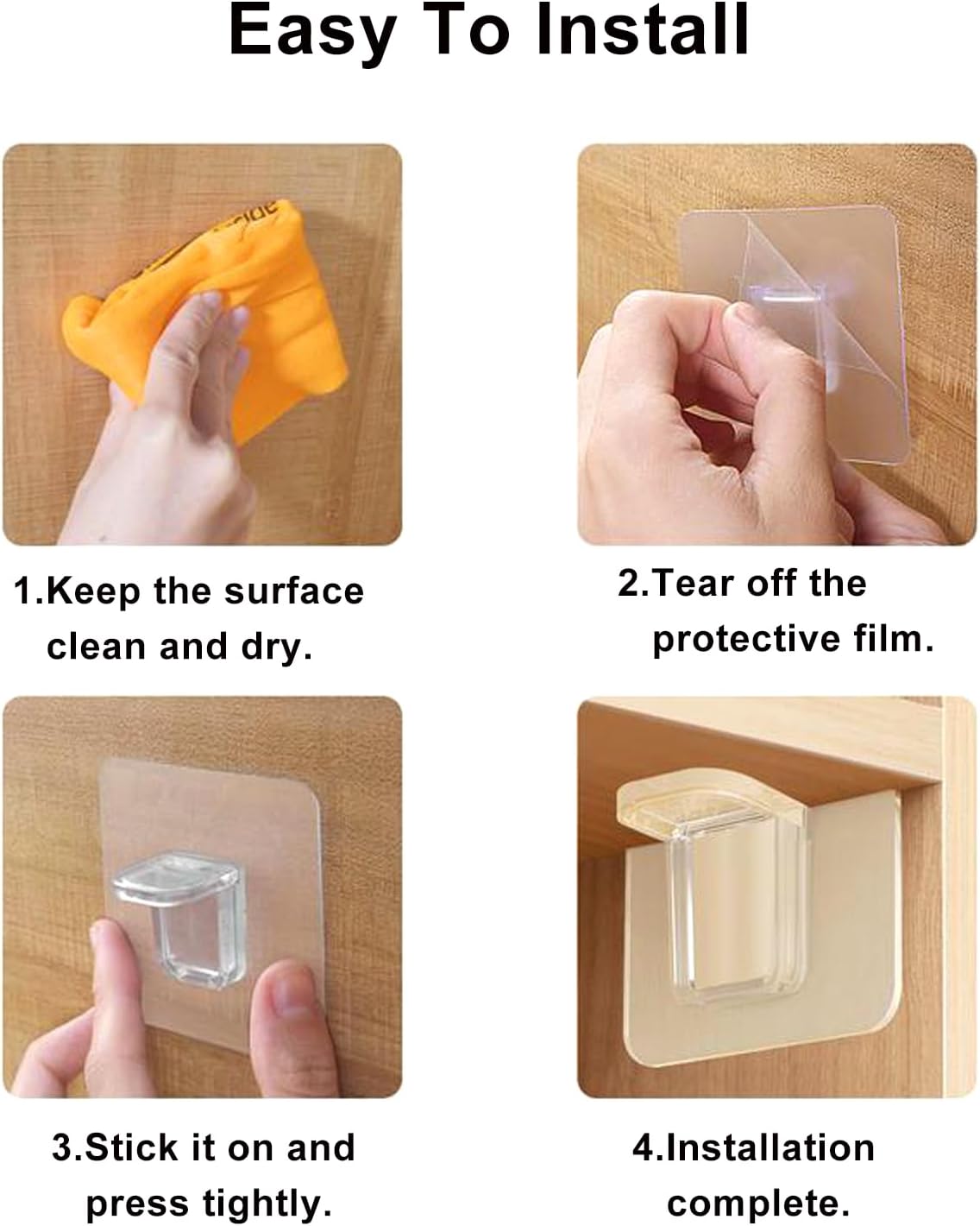 8PCS Punch Free Shelf Support Pins, Adhesive Shelf Bracket Nail-Free Plastic Shelf Clips for Kitchen Cabinet Book Shelves Closet Clapboard Layer