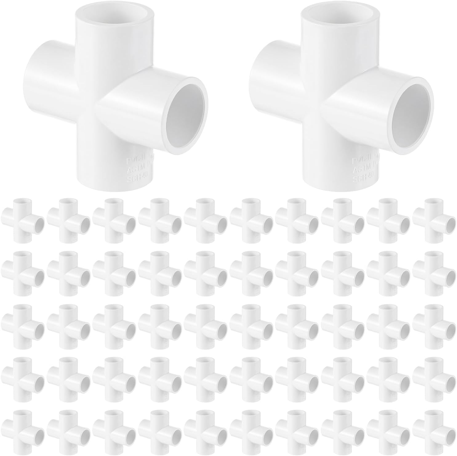 50 Pcs 4 Way Cross PVC Fittings 1/2 Inch, SCH40 Furniture Grade PVC Pipe Connector for DIY Furniture, Garden, Greenhouse, Shelving