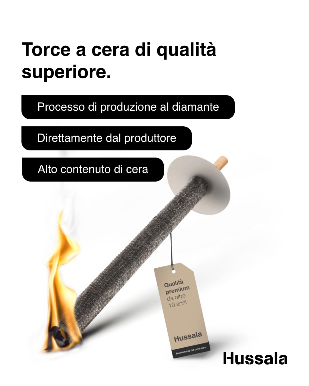 Hussala Diamond Fiaccole di cera Durata accensione : 60 min [10 pezzi]