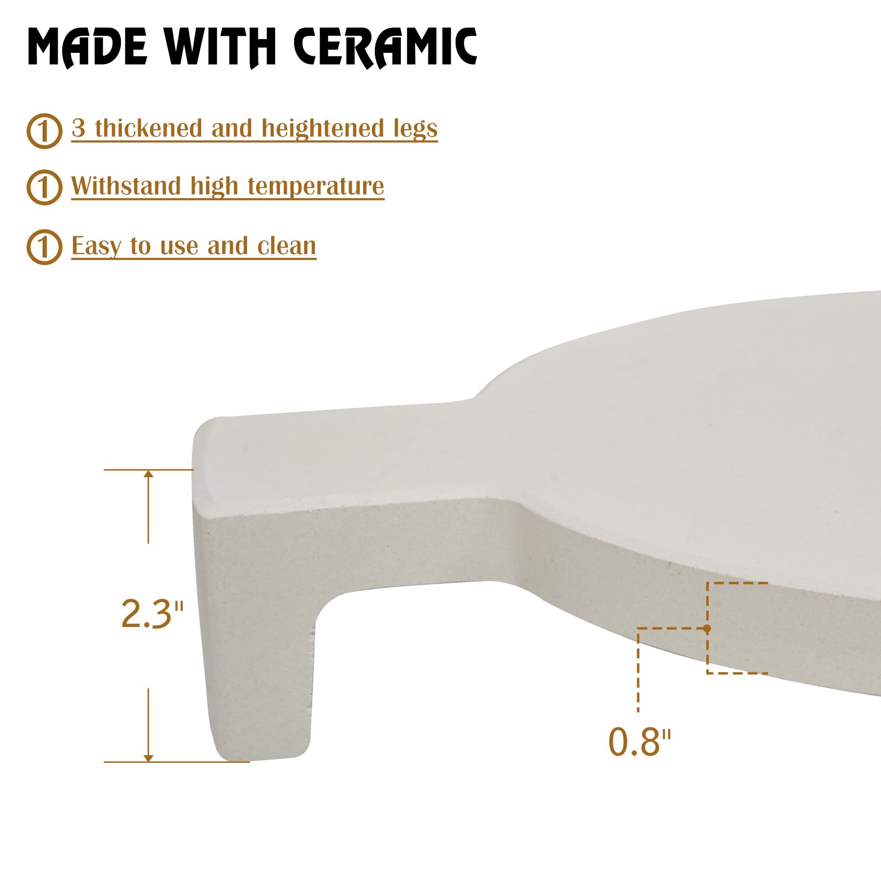 Pierre à pizza et déflecteur de chaleur pour accessoires Kamado - Conveggtor en céramique extra épais avec 3 pieds - Déflecteur de barbecue et pierre de cuisson pour pizza, pain et barbecue