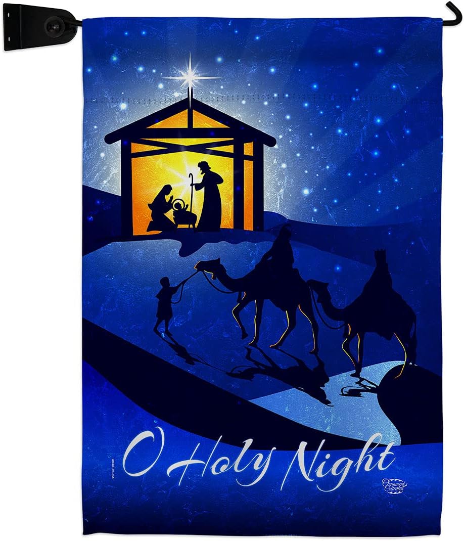 Star of Bethlehem Garden Flag Set Wall Holder Wintertime Nativity Three King Religious Holy Family Season Christian Small Decorative Gift Yard House Banner Made In USA 13 X 18.5