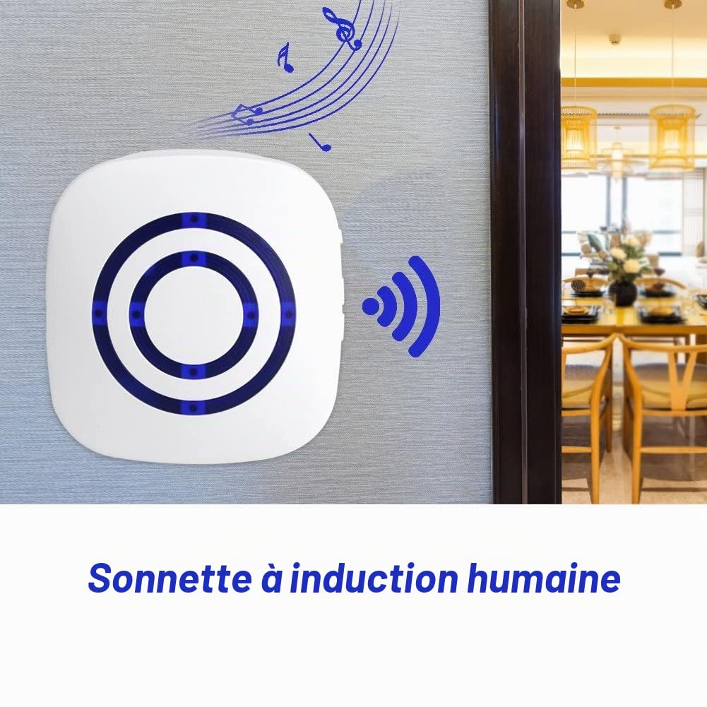Sonnette sans Fil Detecteur de Mouvement Carillon De Porte Eléctrique 36 Mélodies Alarme De Sécurité avec Emetteur et Récepteur pour Maison Bureau Hôtel Boutique Magasin(1+2 EU)