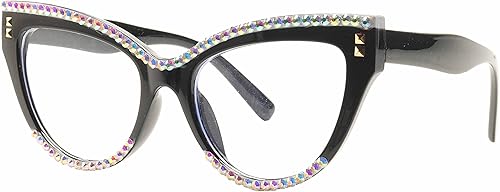 Miniatura 3 de willochra Lentes de lectura sexys para mujer, bloqueo de luz azul, ojo de gato, computadora, diamantes de imitación, anteojos de lectura de moda