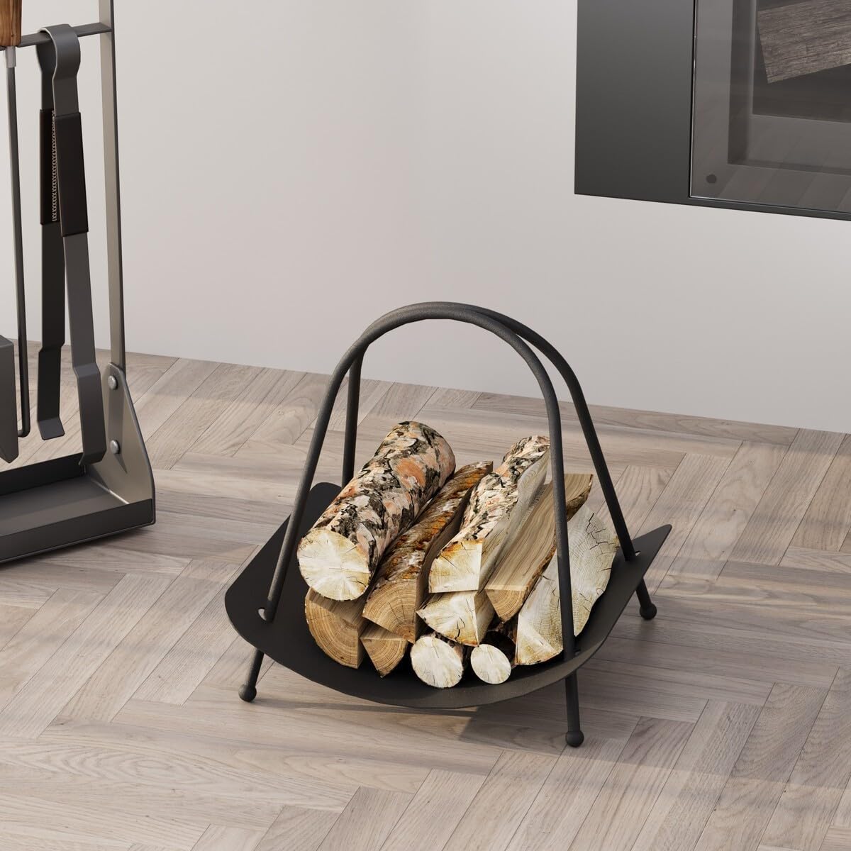 Calicosy Range bûches Design en métal Noir H50 cm