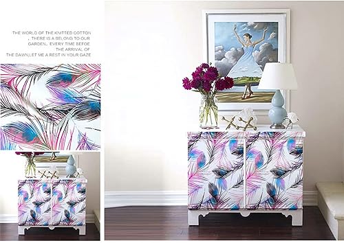 Miniatura 8 de Revestimiento de estantes con plumas de pavo real púrpura, autoadhesivo, para decoración de muebles, 118 x 17.7 pulgadas