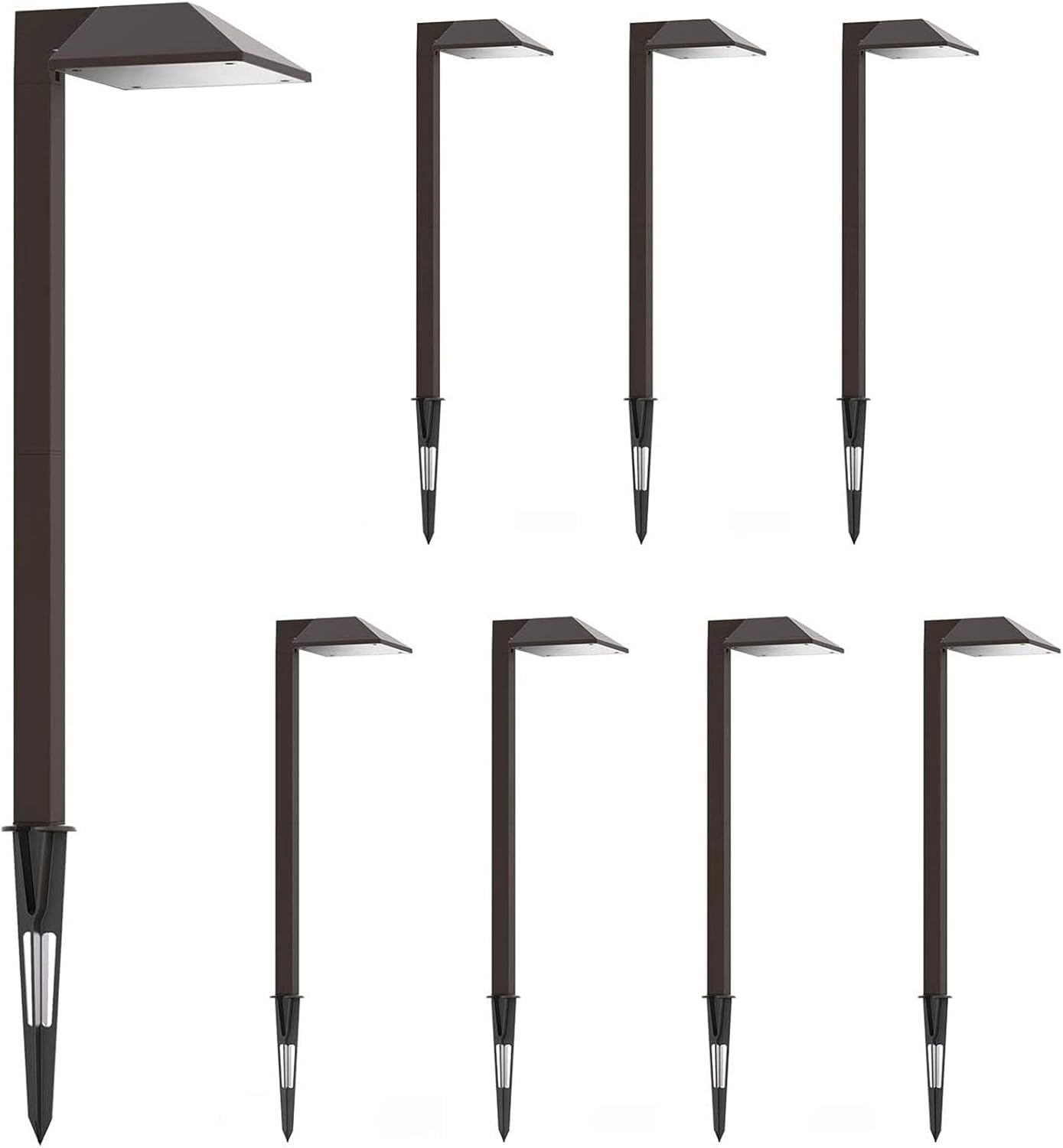GOODSMANN Path Lighting 8 Pack LED Low Voltage Landscape Lights 0.6 Watt Garden Lights Outdoor Lighting with Metal Stake and Connector 22 Lumen Warm White Landscape Light, Charcoal Brown 9920-2101-08 - - 